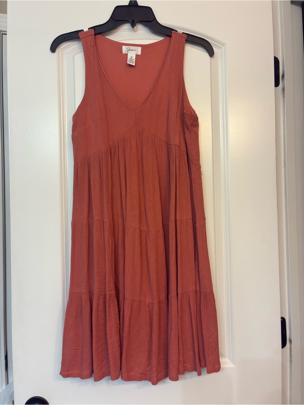 Japna V-Neck Tiered Midi Dress - Rust Orange